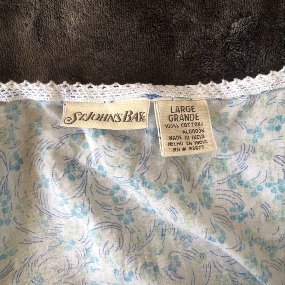 Vintage St. Johns Bay White and Blue Floral Tank Top 90s/Y2k Cottagecore Large - Picture 3 of 6